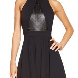 Open Back Dress with Faux Leather Center Panel